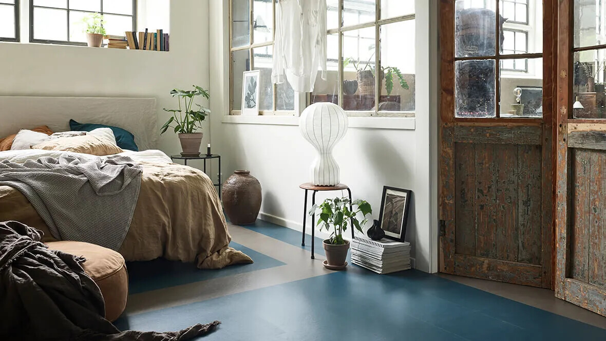Forbo Flooring Marmoleum Click 333358 Petrol + 333568 Delta Lace Bedroom Forbo Flooring Marmoleum Click 333358 Petrol + 333568 Delta Lace Bedroom